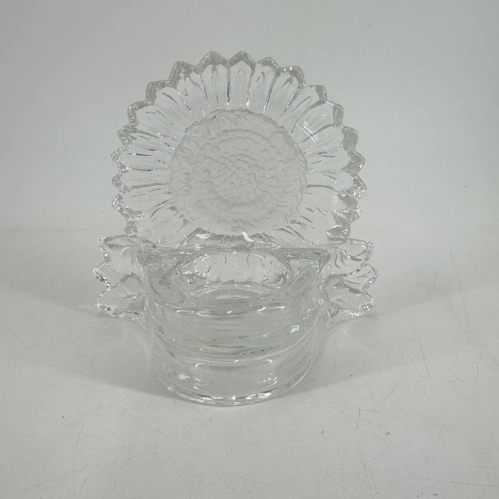 PartyLite Clear Glass Sunflower Votive Tealight Candle Holder P0271 Floral Decor
